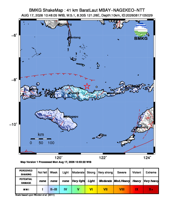 Gempa M5.1 Guncang MBAY-NAGEKEO-NTT 8 Shakemap gempa M5.1 MBAY-NAGEKEO-NTT