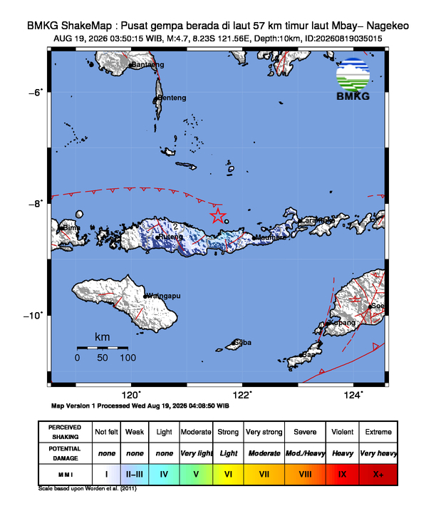 Shakemap gempa M4.7 Mbay- Nagekeo