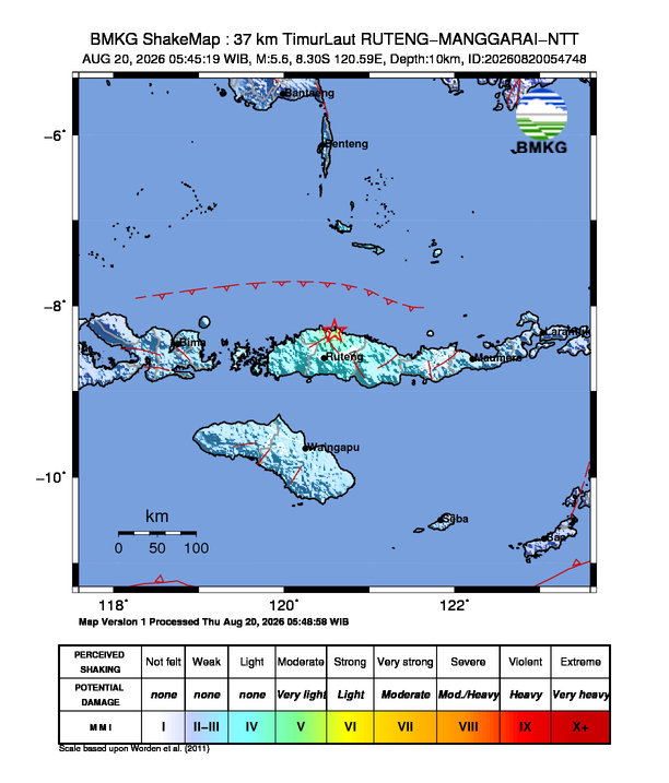 Gempa M5.6 Guncang RUTENG-MANGGARAI-NTT 8 Shakemap gempa M5.6 RUTENG-MANGGARAI-NTT