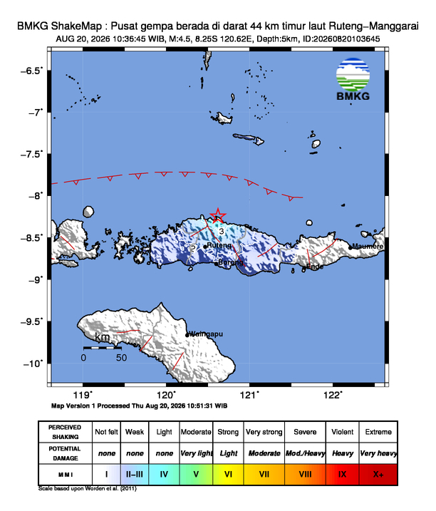 Gempa M4.5 Guncang Ruteng-Manggarai 8 Shakemap gempa M4.5 Ruteng-Manggarai