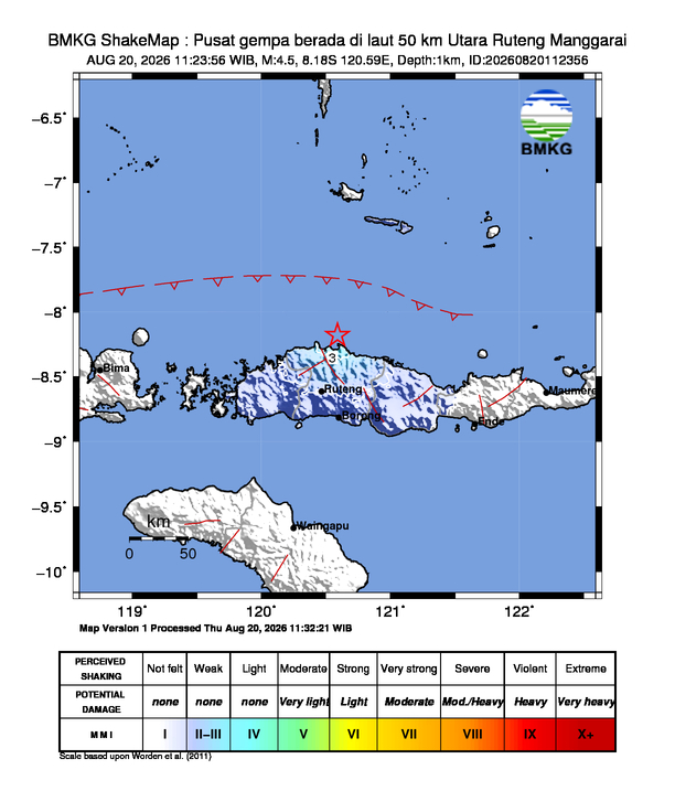 Gempa M4.5 Guncang Ruteng Manggarai 7 Shakemap gempa M4.5 Ruteng Manggarai