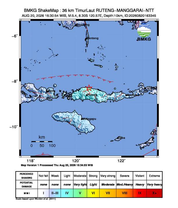 Shakemap gempa M5.4 RUTENG-MANGGARAI-NTT