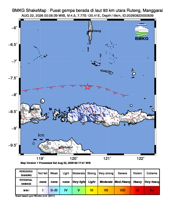 Gempa M4.5 Guncang Ruteng, Manggarai 8 Shakemap gempa M4.5 Ruteng, Manggarai
