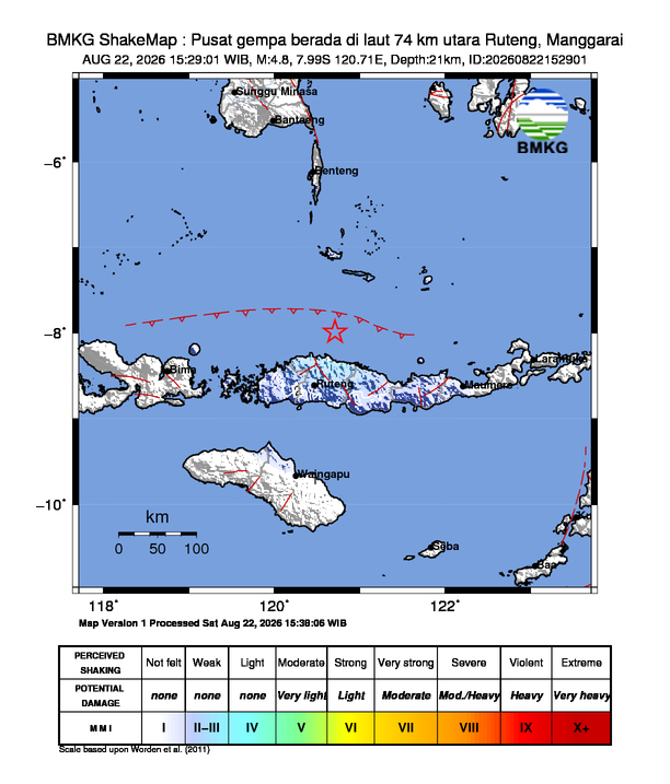 Gempa M4.8 Guncang Ruteng, Manggarai 8 Shakemap gempa M4.8 Ruteng, Manggarai