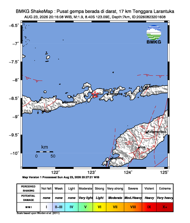 Peta guncangan (shakemap) gempa