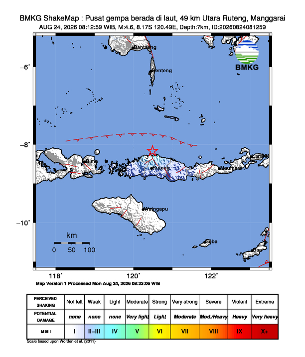 Peta guncangan (shakemap) gempa