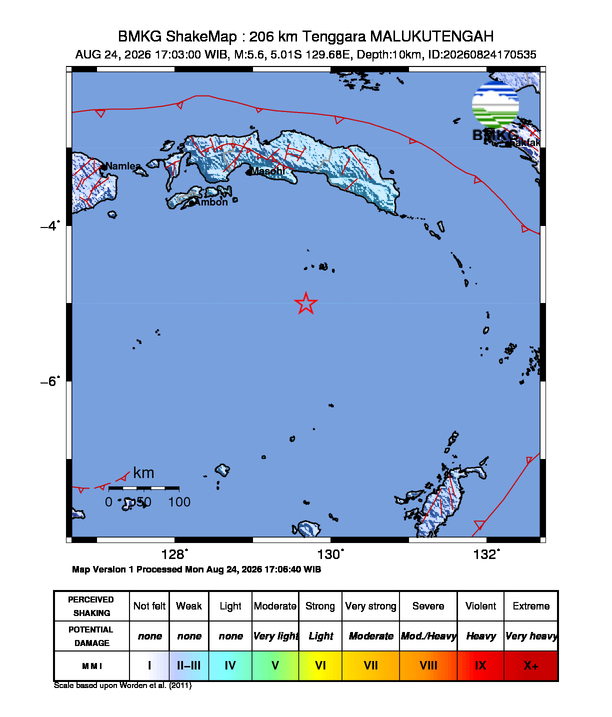 Gempa M5.6 Guncang MALUKUTENGAH 8 Shakemap gempa M5.6 MALUKUTENGAH