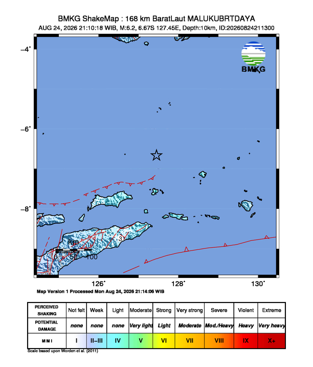BREAKING: Gempa M6.2 Guncang MALUKUBRTDAYA 8 Shakemap gempa M6.2 MALUKUBRTDAYA