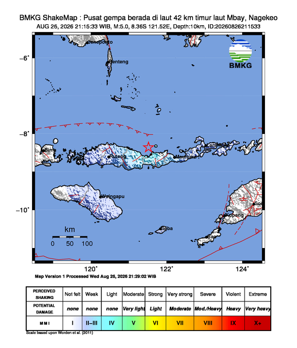 Gempa M5 Guncang Mbay, Nagekeo 8 Shakemap gempa M5 Mbay, Nagekeo