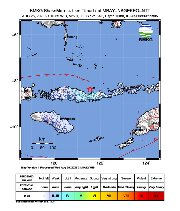 Gempa M5 Guncang MBAY-NAGEKEO-NTT 8 Shakemap gempa M5 MBAY-NAGEKEO-NTT