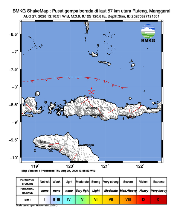 Peta guncangan (shakemap) gempa