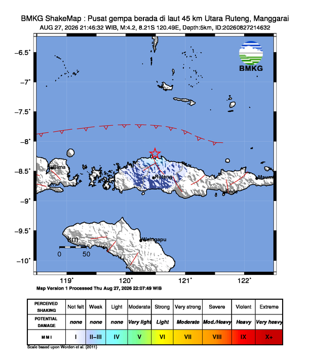 Peta guncangan (shakemap) gempa