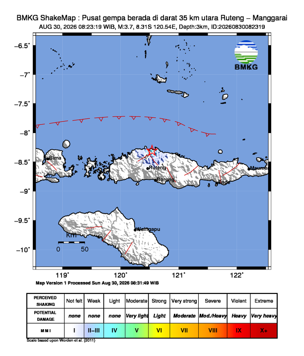 Peta guncangan (shakemap) gempa