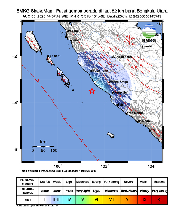 Peta guncangan (shakemap) gempa
