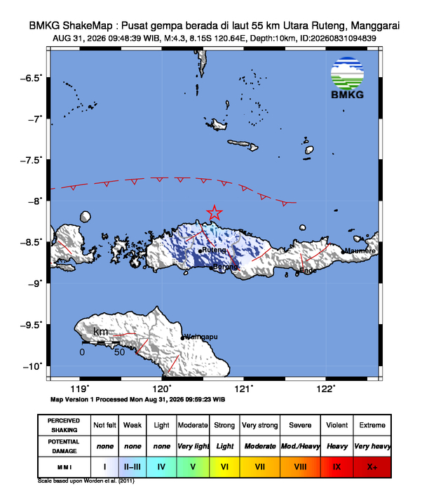Peta guncangan (shakemap) gempa