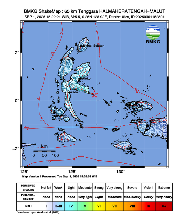 Gempa M5.5 Guncang HALMAHERATENGAH-MALUT 8 Shakemap gempa M5.5 HALMAHERATENGAH-MALUT