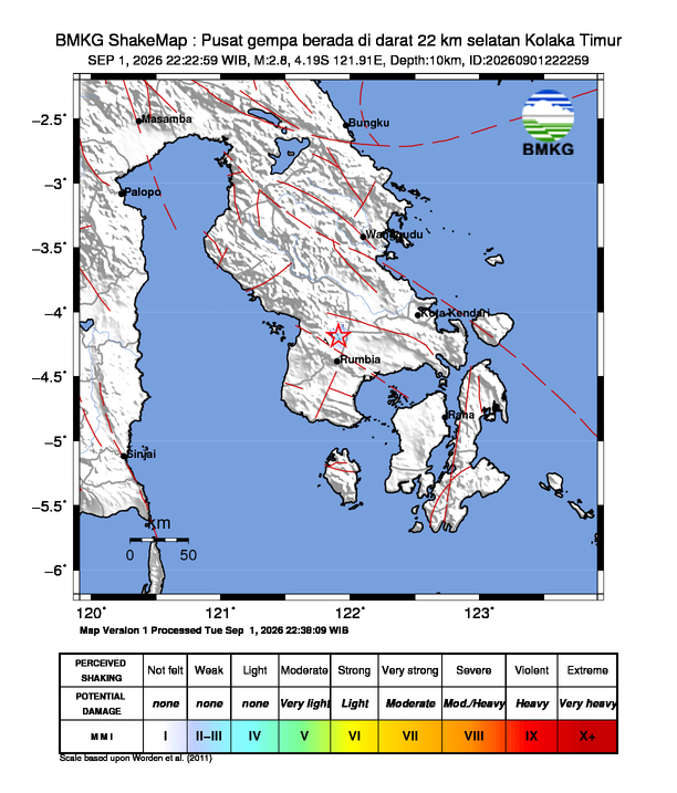 Peta guncangan (shakemap) gempa