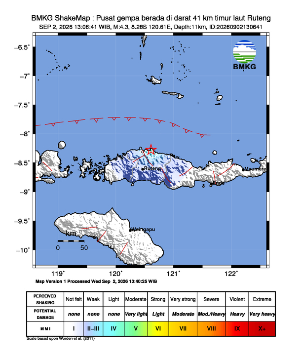 Peta guncangan (shakemap) gempa