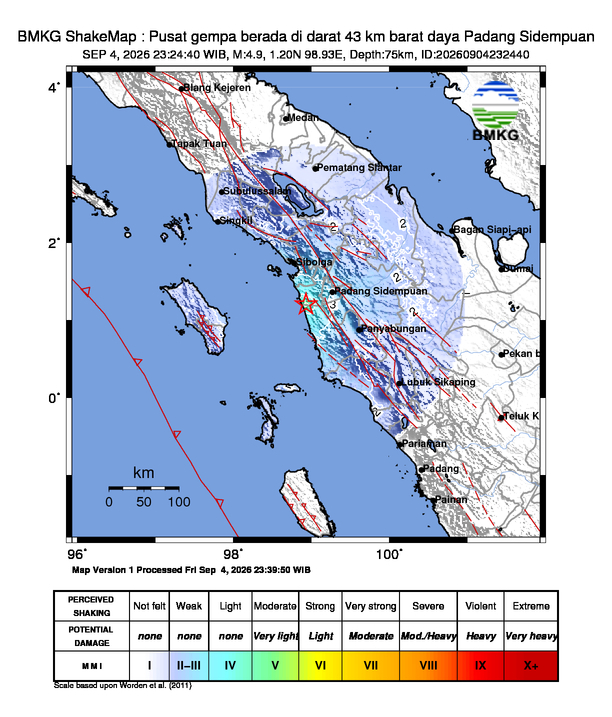 Gempa M4.9 Guncang Kota Padang, Sumatera Barat 8 Shakemap gempa M4.9 Kota Padang, Sumatera Barat