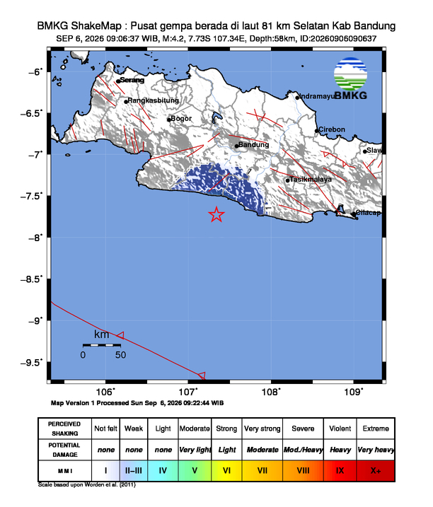 Peta guncangan (shakemap) gempa