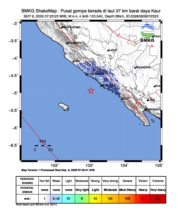 Peta guncangan (shakemap) gempa