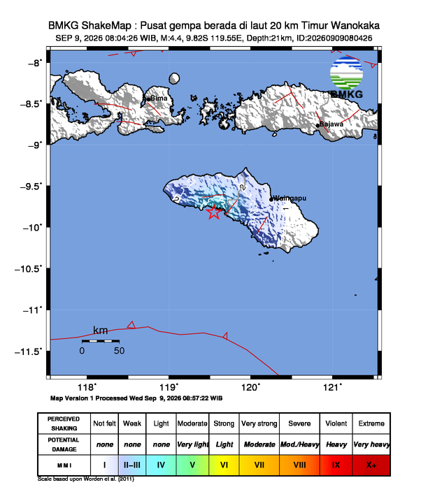 Peta guncangan (shakemap) gempa