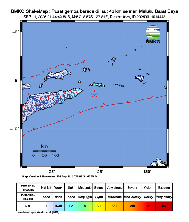 Peta guncangan (shakemap) gempa