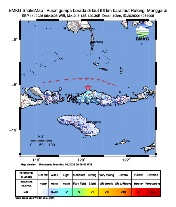 Gempa M4.9 Guncang Ruteng-Manggarai 8 Shakemap gempa M4.9 Ruteng-Manggarai