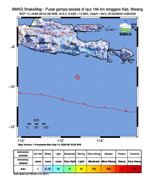 Peta guncangan (shakemap) gempa