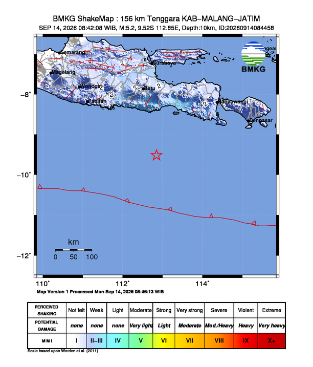 Gempa M5.2 Guncang Kota Malang, Jawa Timur 8 Shakemap gempa M5.2 Kota Malang, Jawa Timur
